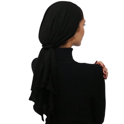 Elastic Band Muslim Headscarf, Chiffon Hijab(70-85cm), Soft Breathable Head Scarf for Daily Wear, Religious Occasions - color: Black