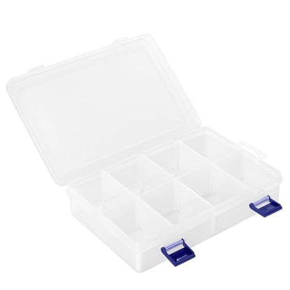 12 PCS 8 Grids Plastic Compartment Organizer Box,Clear Jewelry Storage Box Container with Adjustable Dividers for Jewelry, Beads, Fishing Hooks, Buttons