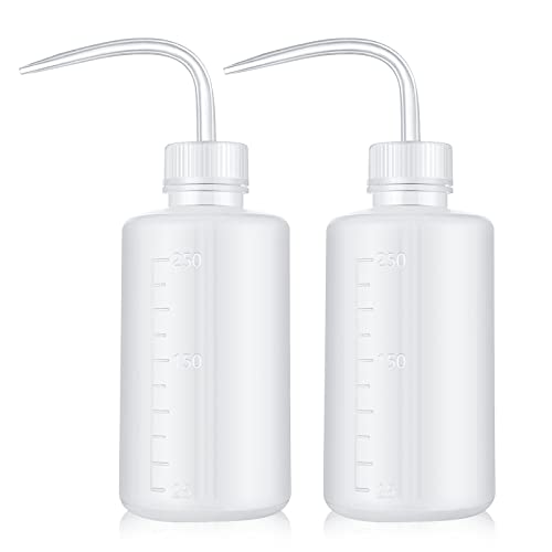 Wash Bottle 2pcs 250ml/8oz Safety Watering Tools, Economy Plastic Squeeze Washing Cleaning With Narrow Mouth Scale Labels for Medical Succulent Irrigation Plant (White) - color: White