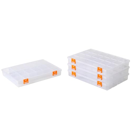 4 Pack Fixed 21 Grids Clear Plastic Storage Box, Transparent Organizer Container Case for Small Parts, Bead, Button, Jewelry, Diamond, Craft Supplies,Sewing Kit, DIY Accessories - size: M