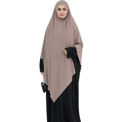 khalat Muslim Stretch Hijab Solid Color Full Cover Hijab for Women V-shaped Fashion Daily Prayer Hijab - color: Mocha