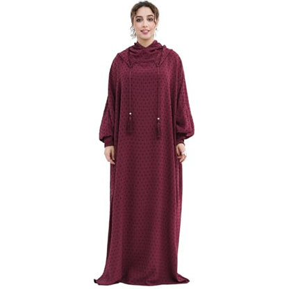 Upgraded Abaya Dress for Women 1PC Hoodie Polka Dot Modest Prayer Robe - color: Wine Red, size: Size 1