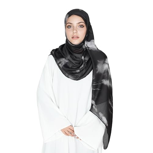Printed Hijab for Women Printing Hijab Scarf for Women Muslim Islamic Prayer Clothes 1pc Muslim Women's Khimar - color: Charcoal Grey