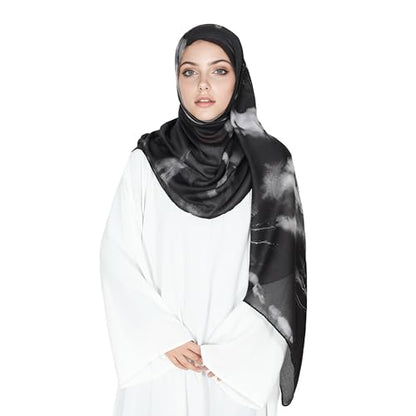 Printed Hijab for Women Printing Hijab Scarf for Women Muslim Islamic Prayer Clothes 1pc Muslim Women's Khimar - color: Charcoal Grey