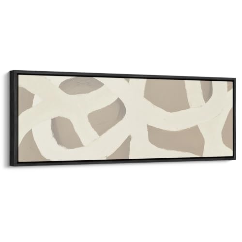 wall26 Large Framed Wall Art Canvas Print - Neutral Beige Abstract Line - Contemporary Artwork for Living Room Bedroom Office - 60"x20" Black - color: A10-2608-M28, size: 60"L x 20"W, style: Black Frame
