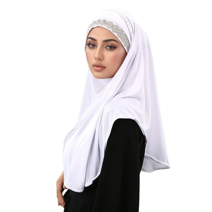 OhMill Instant Hijab Ready to Wear Jersey Hijab Scarf for Women Khimar Hijabs One Piece Hijabs Muslim Instant Turbans - color: White