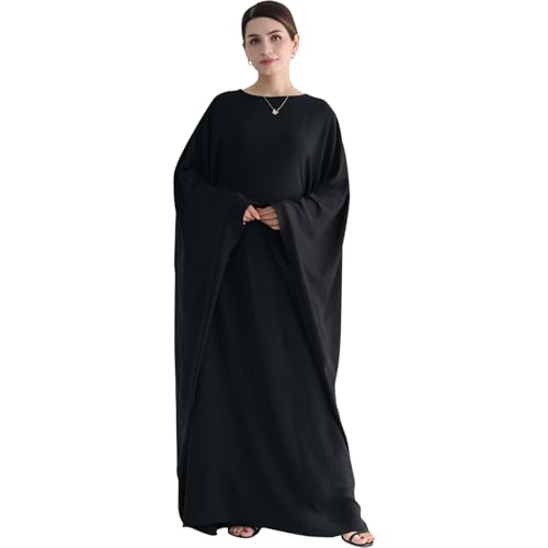 Women Muslim Abaya Dress 1Piece Bat Sleeve Islamic Maxi Robe Fashion Jilbab for Women Eid Kaftan Muslim Robe - color: Blacka, size: Large