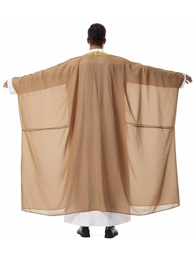 IWEMEK Mens Kaftan Thobe Muslim Thobe Ramadan Abaya Prayer Dress Chiffon Open Front Embroidered Cardigan Dubai Islam Kimono - color: Brown, size: X-Large