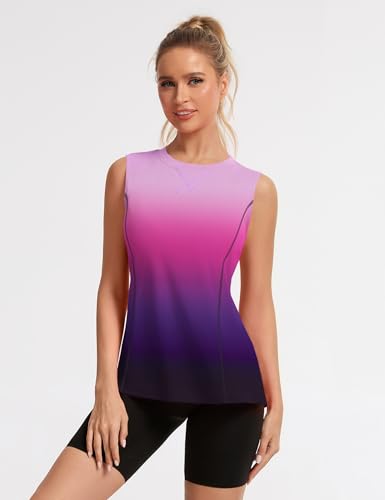 Avoogue Womens Tank Tops Sleeveless Workout Tank Tops Quick Dry UPF 50+ Sun Athletic Shirts Running Gym Yoga Baseball Clothes - color: Gradient Purple, size: XX-Large