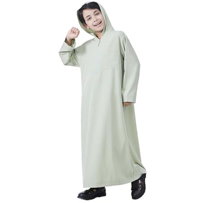 Xiaojmake Dubai Abaya Thobe Elegant Ramadan for Boys Zip Arabic Prayer Clothes with Pockets Islamic Muslim Outfits 3-15Y - color: Green, size: 10-11 Years