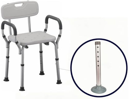 Foot Tubes with Suction Cup Tips, Replacement Parts for Toilet Safety Rails and Shower Chair Benches, Universal 5 Height Adjustable Aluminum Tube Accessories (Pack of 2)