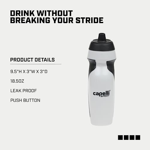 Capelli Sport Sports Water Bottle, Plastic Squeeze Water Bottle with Easy Open Nozzle and Grip Panels, White - color: White
