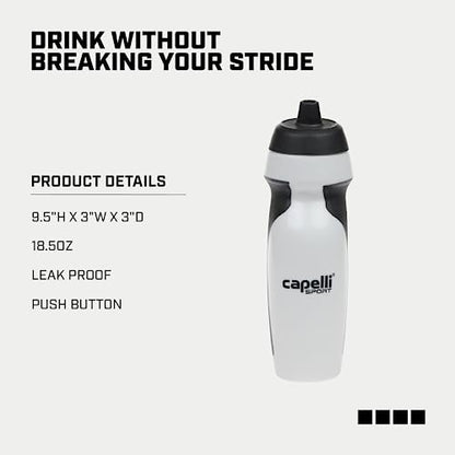 Capelli Sport Sports Water Bottle, Plastic Squeeze Water Bottle with Easy Open Nozzle and Grip Panels, White - color: White