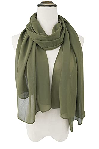 YOUR SMILE for Women Lightweight Breathable Solid Color Soft Chiffon Long Fashion Scarves Sun-proof Shawls Wrap - color: Olive Green