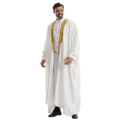 Muslim Men Thobe Thick Golden Tassel Muslim Prayer Cardigan Eid Open Abaya - color: White, size: Medium