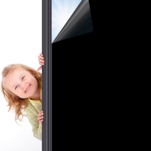 VSUDO Blackout Window Film - Static Cling Black Film for Inside Windows, Room Darkening - 11.8x78.7 Inch - color: Black, size: 11.8 x 78.7 Inch
