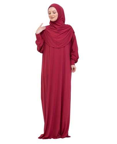Prien Prayer Dress For Women, Cotton Muslim Abaya, Soft Hijab, Elegant Turkish Islamic Wear For Eid, Ramadan, Umrah, Hajj - color: Burgundy