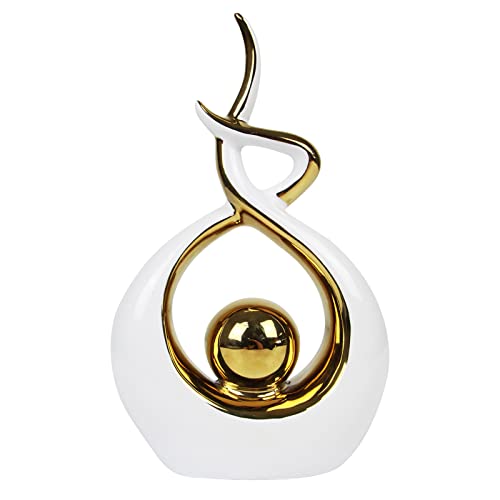 Norrclp Home Decor Modern Abstract Art Ceramic Statue Table Decorations for Dining Room Living Room Office Centerpiece (White and Gold, Small) - color: White,gold, size: Small