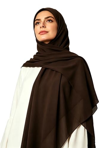 Lina & Lily Premium Chiffon Hijab Head Scarf Shawl Wrap for Muslim Women Square 58'' x 58'' - color: Dark Brown