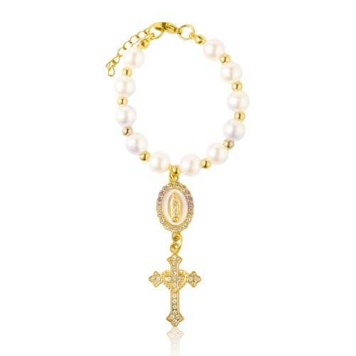 Steering Wheel Rosary Charm Accessory - Virgin Mary Steering Wheel Charm, Pink Rosary for Cars, Religious Virgen De Guadalupe Rear View Mirror Accessories, Virgin Mary Catholic Gifts for Women - color: White