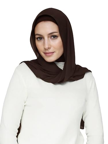 Lina & Lily Flowy Chiffon Instant Hijab Scarf Attached Jersey Ninja Undercap Full Coverage for Muslim Women - color: Dark Brown
