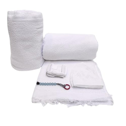 Islamic Men's Ihram Set for Hajj Umrah 100% Cotton umrah Towel with Belt Kufi and Tawaf Beads for Muslim Men 43X86 inch (110 x 220 cm)