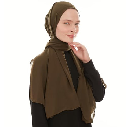 Chiffon Hijab Scarf for Women - Chiffon Hijab Muslim Headscarf Shawl - Soft Fashion Scarf Muslim Headscarf Shawl - color: Khaki