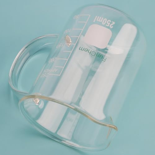 FunChem Glass Beaker with Handle, 250 ml Borosilicate Glass Clear Graduated Low Form Griffin Beaker with Pouring Spout - size: 250 ml
