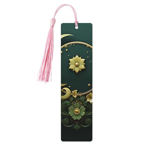 5 Pieces Wood Bookmark for Men Women Ramadan on Green Wallpaper Wooden Bookmarks Unique Handmade Book Marks with Tassel Pendant Craft Bookmark for Book Lovers Birthday Teachers Gift - color: Pink