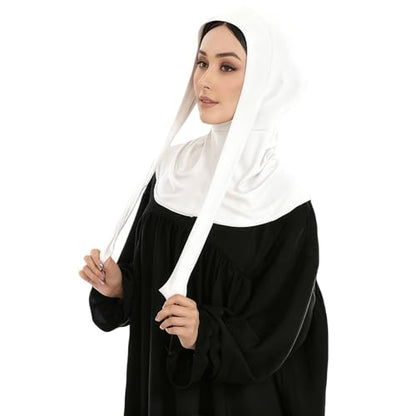 Yeieeo Adjustable Instant Hijab, Full Neck Coverage Breathable Jersey Headscarf for Muslim Women - color: White