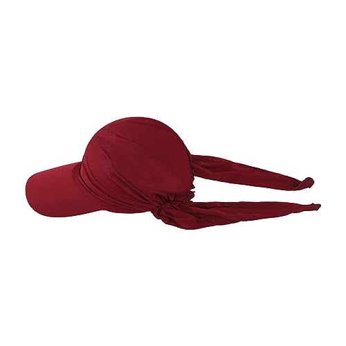Women Muslim Headscarf Hat Pre Tied Hair Loss Turban Solid Color Chemo Baseball Cap Slouchy Bonnet Head Cover - color: Wine Red-