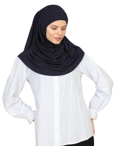 Prien Chic Ready To Wear Hijab For Women, Muslim Long Turban Undercap Set, Instant Scarf, Prayer Clothes For Girls, Abaya - color: Navy Blue