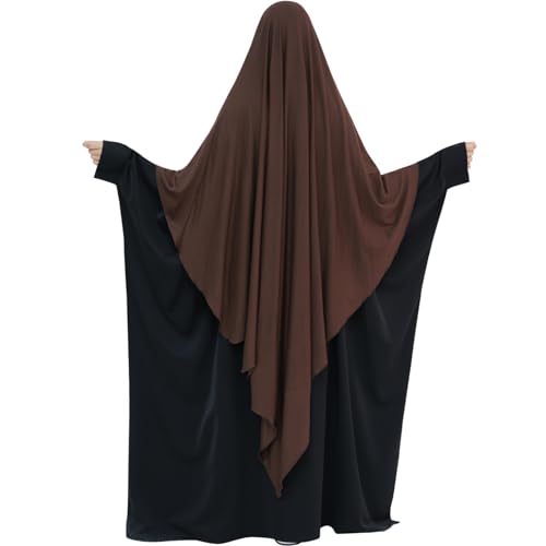 khalat Muslim Stretch Hijab Solid Color Full Cover Hijab for Women V-shaped Fashion Daily Prayer Hijab - color: Dark Coffee