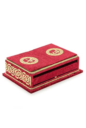 The Holy Quran Velvet Box Sets | Special Quran Holder Stand | Luxury Islamic Gift | Spiritual Grace| Quran Dimension;6.6*9.4inch/17*24cm I Perfect Ramadan, Eid, Umrah Gift for Muslim Women Men (Red) - color: Red