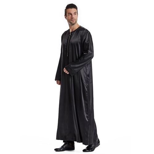 Men's Islamic Arab Kaftans Robe for Eid, Dubai Ramadan Daily Clothes - Muslim Thobe Shirt - color: A Black, size: 3X-Large