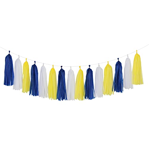 Navy-Blue White-Yellow Party-Decorations Tassel-Garland -15pcs Graduation Wedding Birthday Baby Bridal Shower Tassels Banner Streamers Decor Panduola - color: Yellow-white Navy-blue