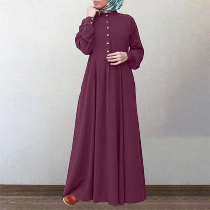 Dress for Women Muslim Long Sleeve Button Down Dress Shirt Prayer Casual Clothes Summer Fashion Outfits - color: Red, size: Large