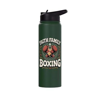 Faith Family Boxing Boxer Fighter Combat Sport Stainless Steel Insulated Water Bottle - color: Dark Green