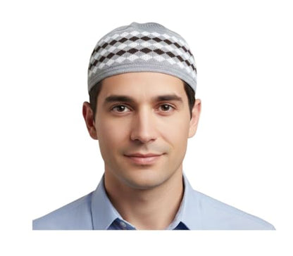 Set 2 PCS Muslim Beanies Kufi Hat for Men AMN-225B Skull Cap Islam Taqiyah Takke Eid Ramadan Gift - color: Color B