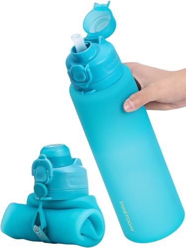 TakeToday Collapsible Water Bottles, Foldable for Travel, 32oz, Blue - color: Blue