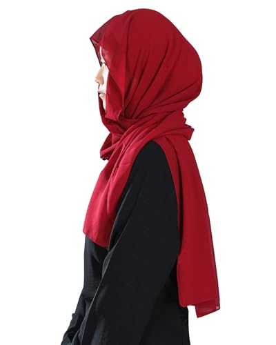 Magnetic Chiffon Hijab Scarf for Women, Quick Snap Closure Headscarf, Breathable Muslim Headwrap with Under Cap - color: Burgundy