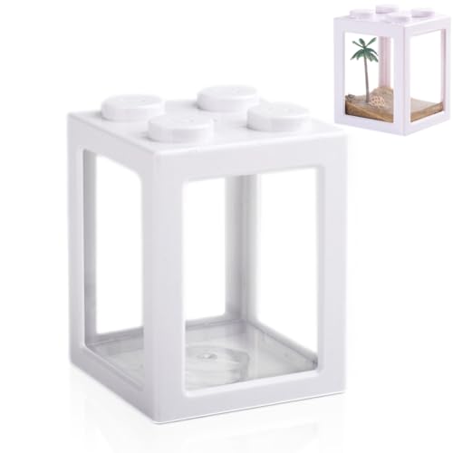 Mini Sea Monkey Tank, Stackable Aquariums for Fairy Shrimp Eggs Moss Balls, 0.25 Gallon Temporary Betta Fish Tank, Ant Feeding Case, Small Reptile Tank - color: White