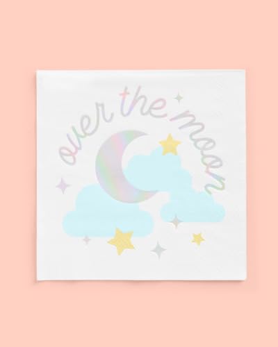 xo, Fetti Over the Moon Napkins - 3-ply, 50 pcs | Baby Shower Decoration, Kids Birthday Tablescape, Gender Reveal Party, Mom to Be Dinner Setting, Bday Decor