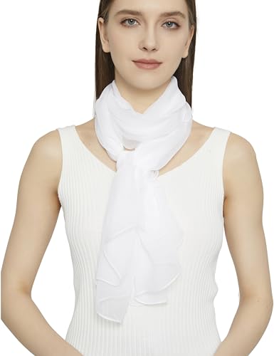 PANTONIGHT Long Chiffon Sheer Scarf For womens - color: 073 White