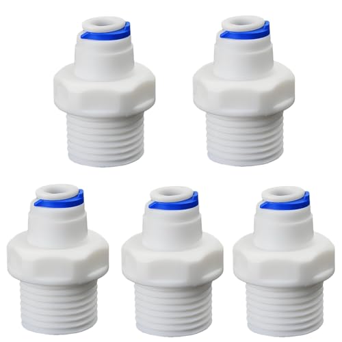 1/2"M to 1/4" Tube Push-Fit Adapter, 5 Pcs | Quick-connect adapter for RO reverse osmosis water filter systems, beverage dispensers & water purifiers. - size: 1/2"MPT to 1/4" QC Straight Adapter