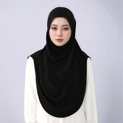 Yeieeo Women's Instant Hijab, Premium Crystal Knit Full Coverage Ready to Wear Long Headscarf, Breathable Stretch Hijab - color: Black