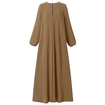 Maxi Dress for Women Long Sleeve Abayas Muslim Prayer Clothes Zipper Long Robe Kaftan Dresses Dubai Loose Dress - color: 2-brown, size: 5X-Large