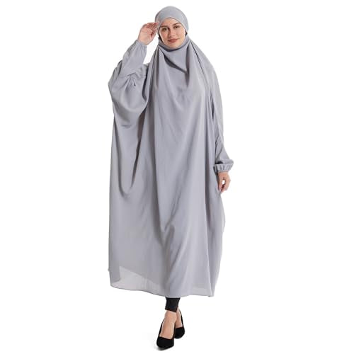 Lmdudan Muslim Women Islamic Full Cover Prayer Dress Long Sleeve Loose Abaya Hijab Outfit 2026 Ramadan Modest Prayer Clothes - color: Gray, size: X-Large