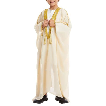 Boys Muslim Arabic Thobe Soft Lightweight Embroidered Robe Islamic Kaftan Middle East Prayer Party Dress Ramadan Eid Outfits - color: Beige, size: 18-24 Months
