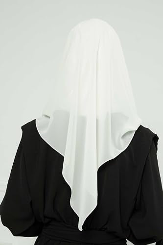 Aisha's Design Pre-tied Cotton-Chiffon Scarf for Women Practical Veil Instant Scarf Hijab Stylish Design - color: Ivory